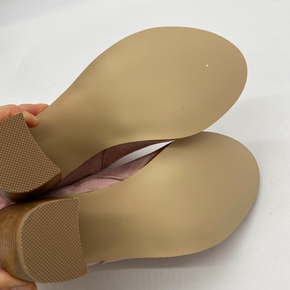 YDN Light Pink Round Toe Zipper Block Heel Saddle Wide Calf Knee High Boots - Picture 10 of 10